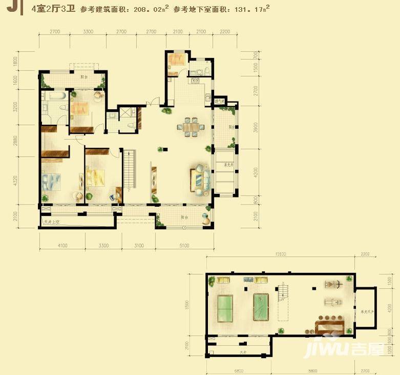 绿城理想之城0室2厅3卫208㎡户型图