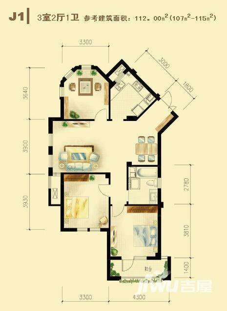 绿城理想之城普通住宅112㎡户型图