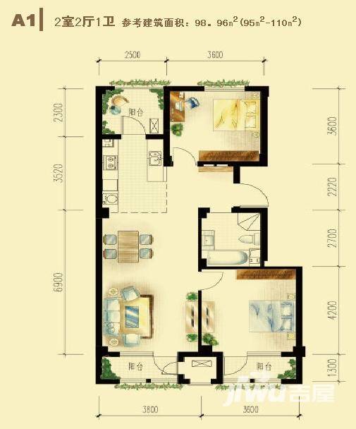 绿城理想之城普通住宅97.1㎡户型图