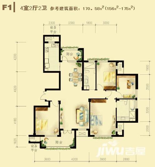 绿城理想之城4室2厅2卫154.2㎡户型图