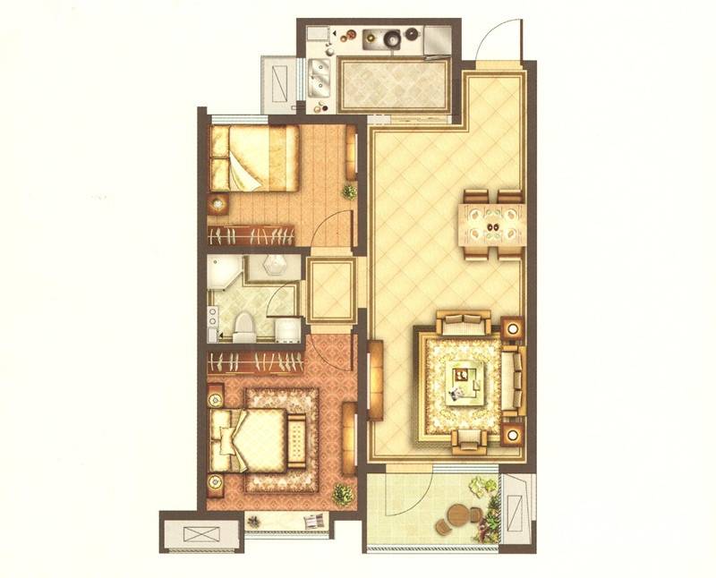 海尔玫瑰兰庭2室2厅1卫87㎡户型图