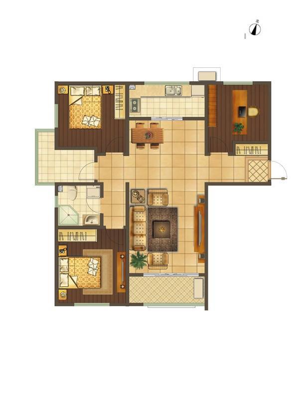 国宏雅居3室2厅1卫123㎡户型图