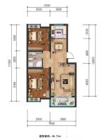 建泰香海府第2室2厅1卫85.7㎡户型图
