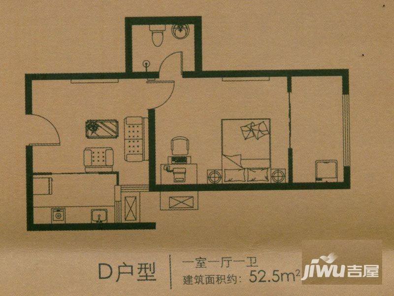 银华广场1室1厅1卫52.5㎡户型图