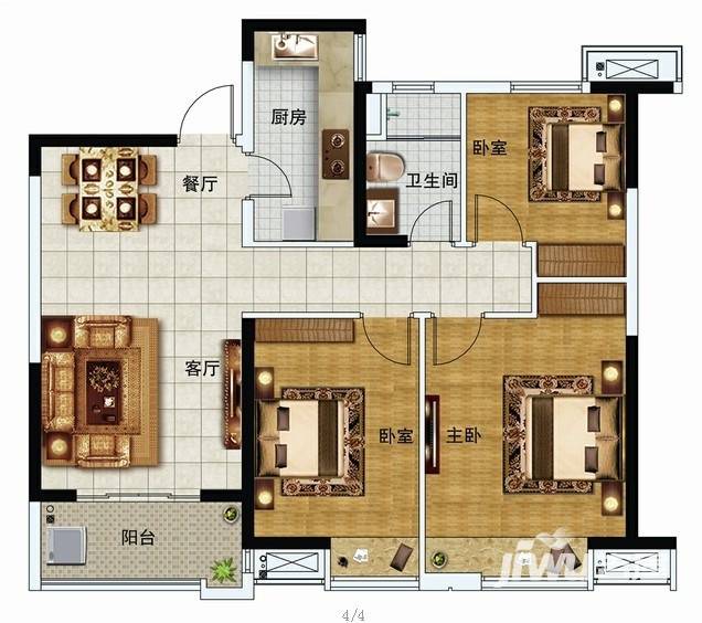 中海世纪公馆3室2厅1卫97㎡户型图