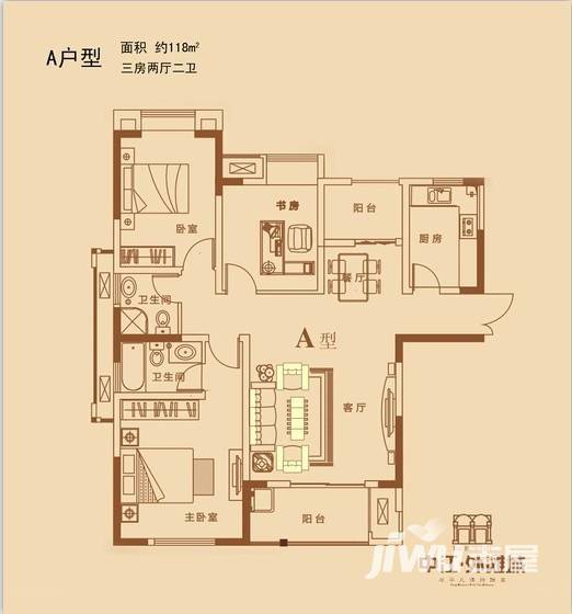 奥体玫瑰园普通住宅118㎡户型图