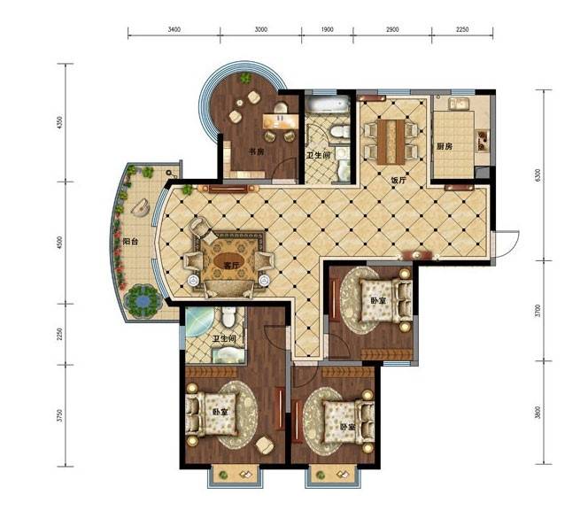 瑞尔湖畔居4室2厅2卫175㎡户型图