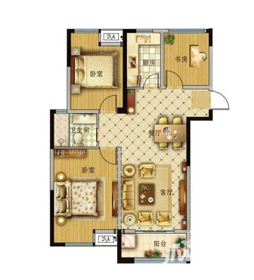 凤凰汇熙园3室2厅1卫94.2㎡户型图