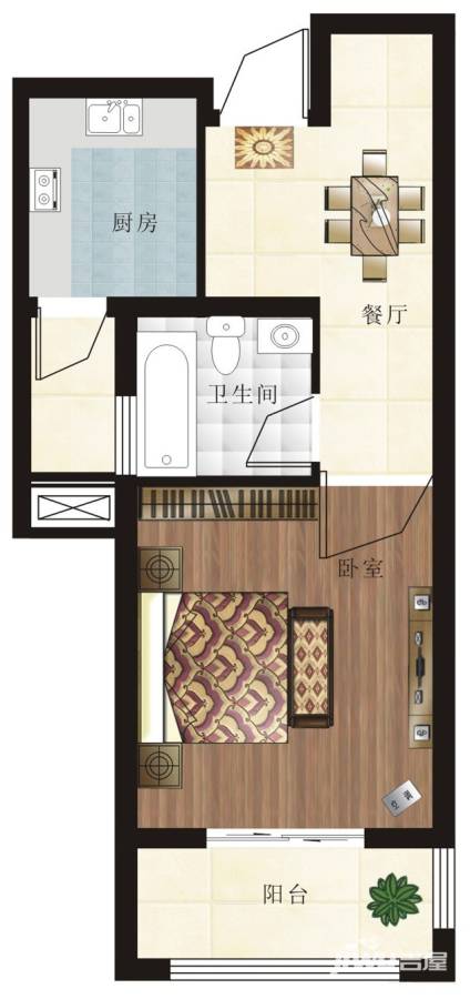 金色蓝庭1室1厅1卫户型图