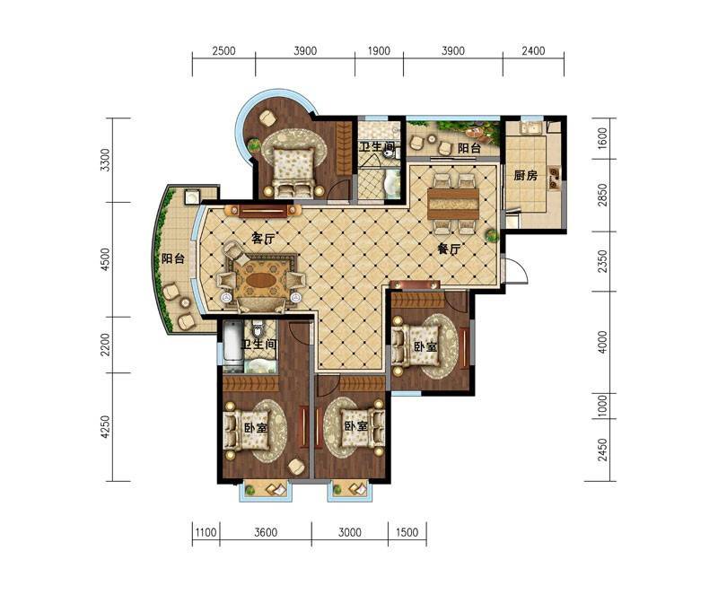 瑞尔湖畔居4室2厅2卫189.2㎡户型图