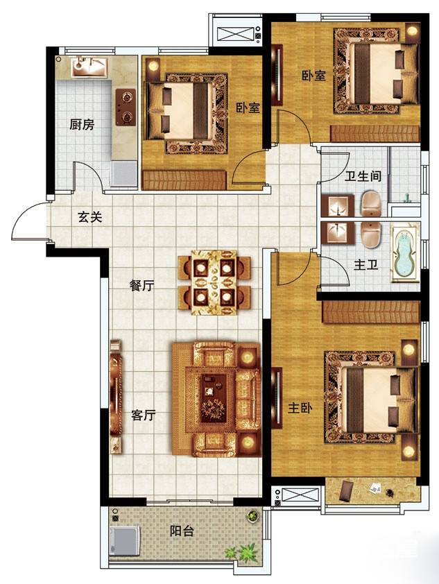 中海世纪公馆3室2厅2卫户型图