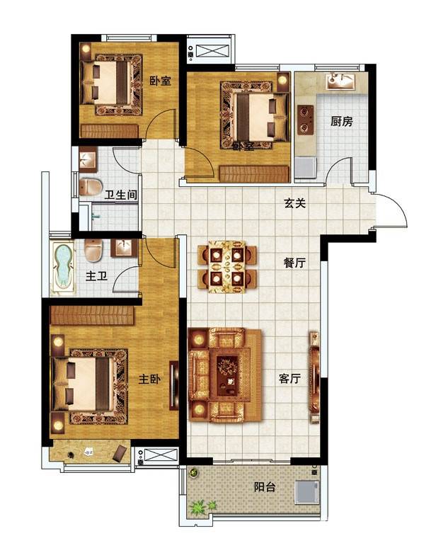 中海世纪公馆2室2厅1卫108㎡户型图