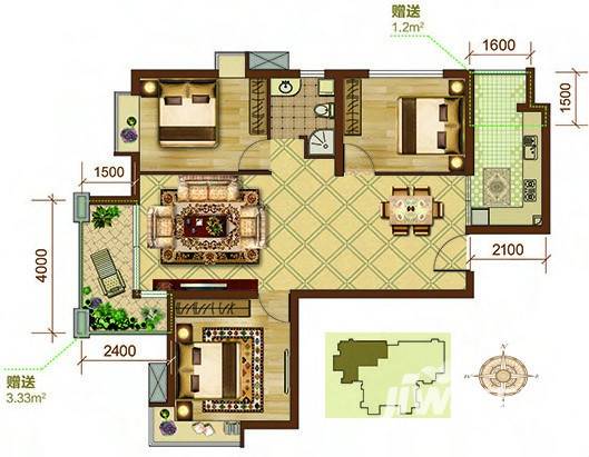 香逸湖畔花园普通住宅86.8㎡户型图