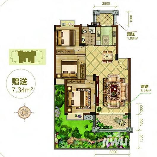 香逸湖畔花园普通住宅97㎡户型图