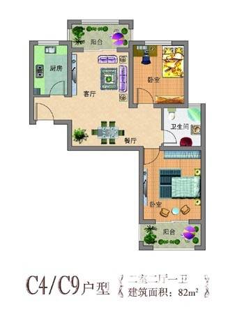 东华丽景花园普通住宅82㎡户型图