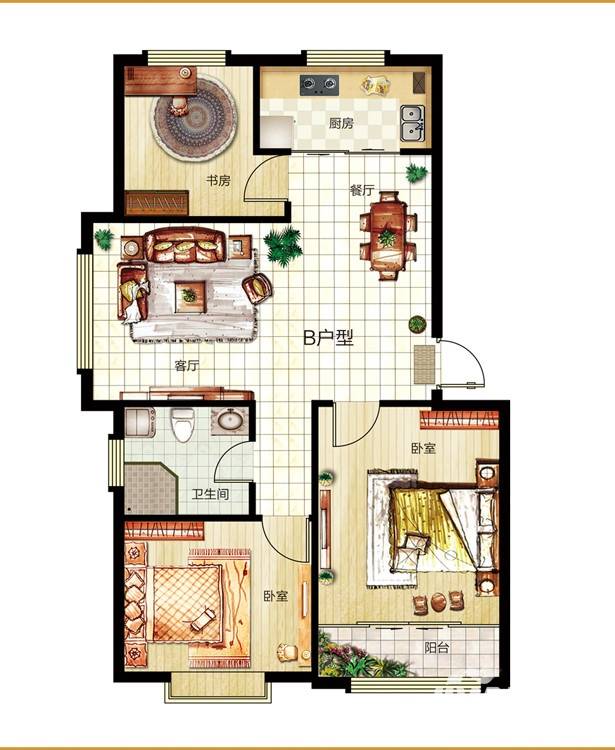 官庄豪庭普通住宅91.3㎡户型图