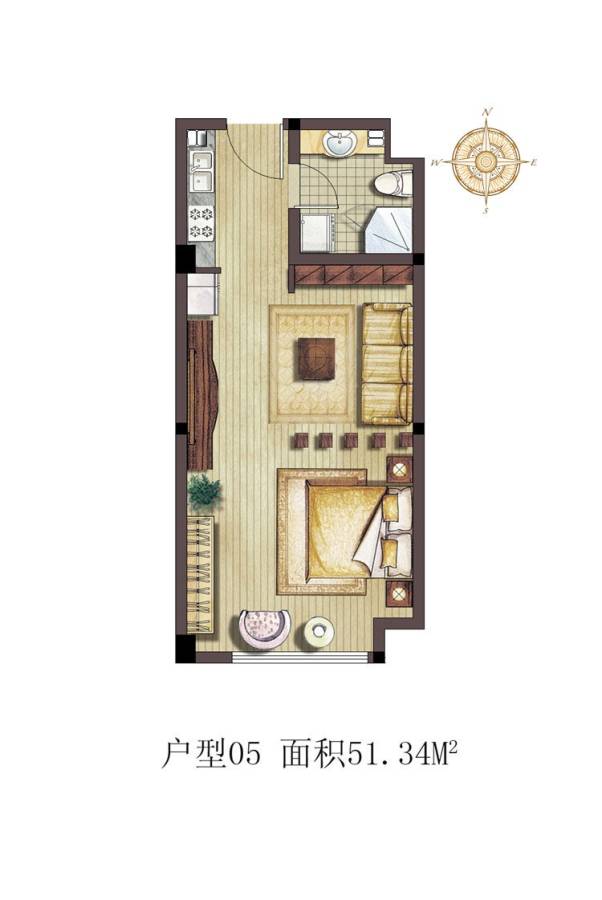 海阳宝龙城户型图 酒店式公寓05户型 51.34㎡