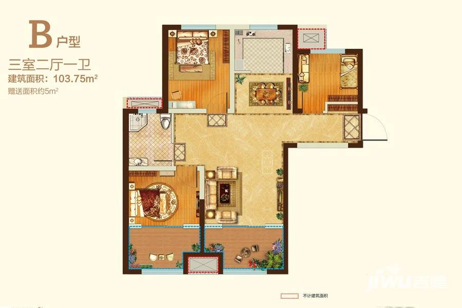 中建悦海和园3室2厅1卫103.8㎡户型图