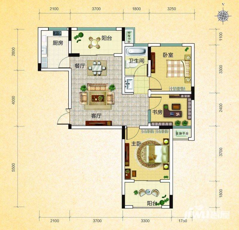 中建悦海和园3室2厅1卫96㎡户型图
