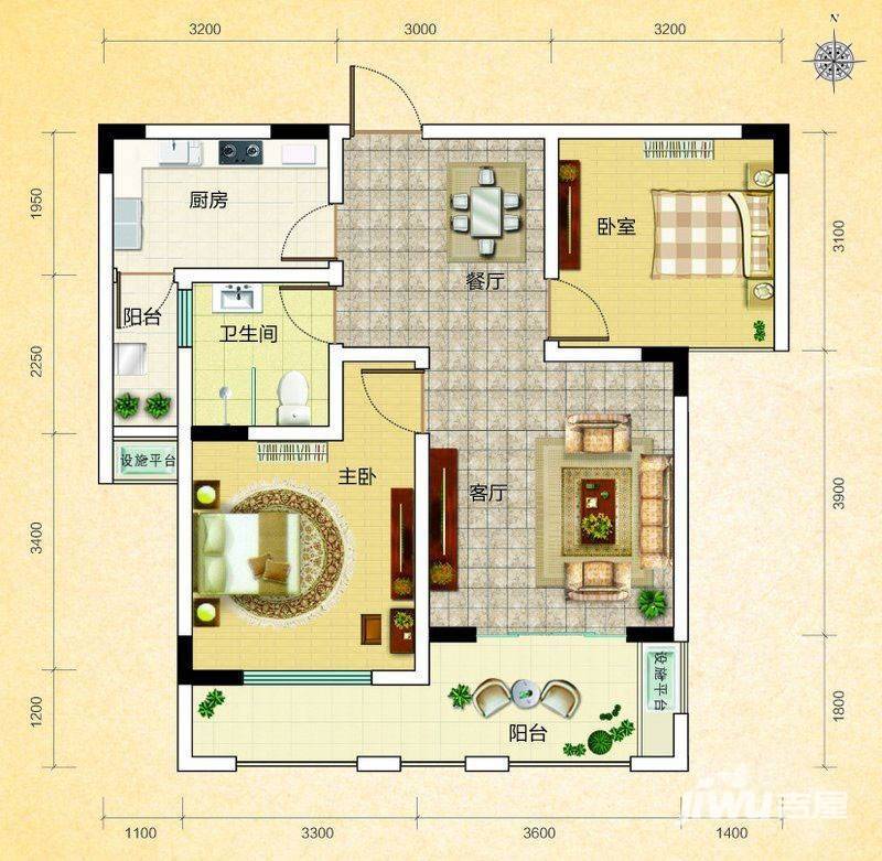 中建悦海和园2室2厅1卫80㎡户型图