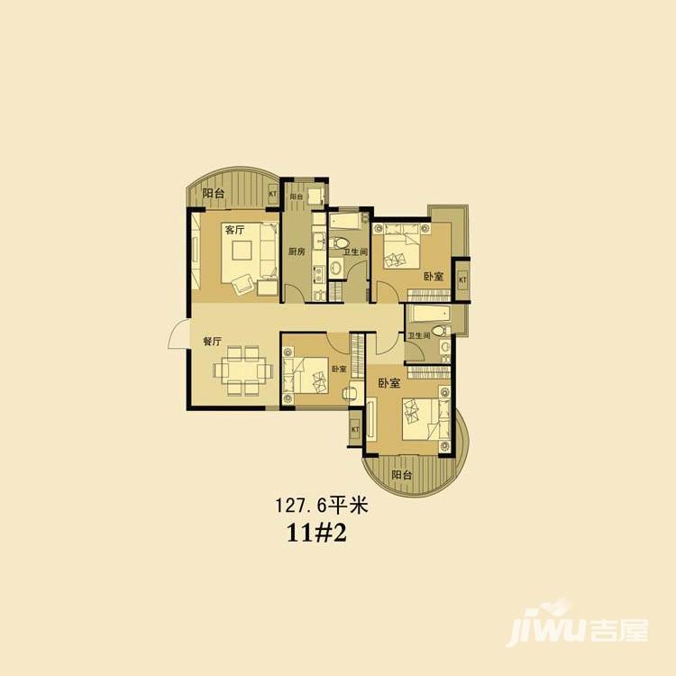 天马相城3室2厅2卫127.6㎡户型图