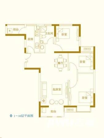 玺萌橘子洲普通住宅91.9㎡户型图