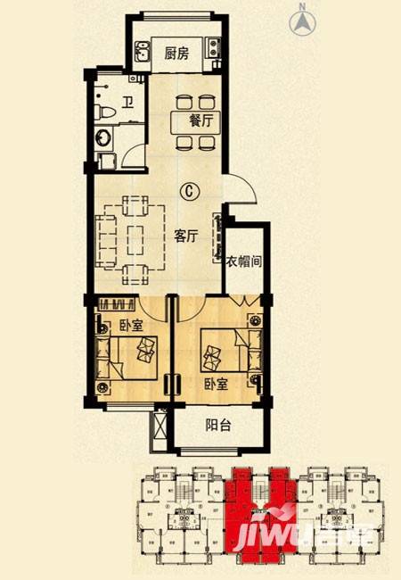 春霖未来城2室2厅1卫75.2㎡户型图