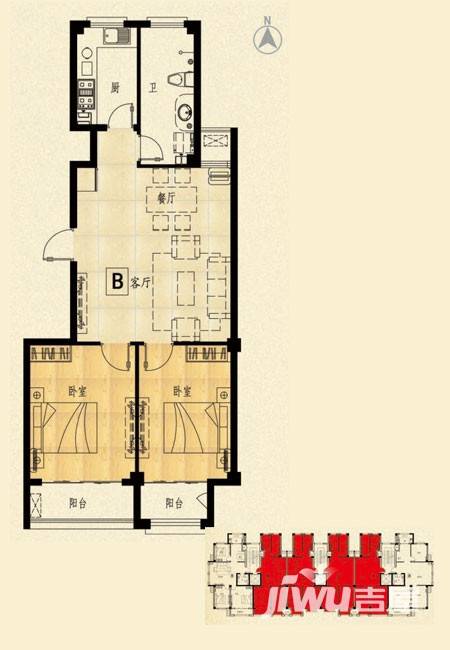 春霖未来城2室2厅1卫85.7㎡户型图