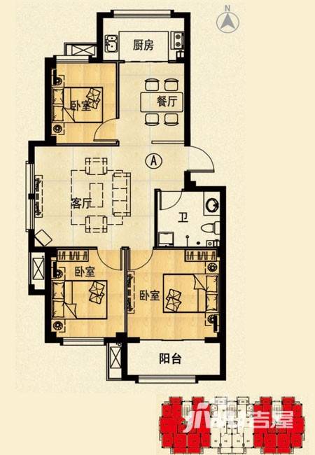 春霖未来城3室2厅1卫93.4㎡户型图