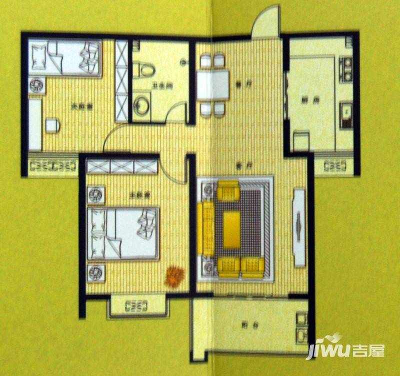 连城水岸二期2室2厅1卫100.3㎡户型图