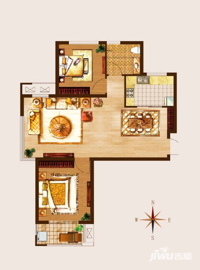 重汽翡翠外滩2室2厅1卫94㎡户型图