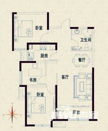 力高国际3室2厅1卫122㎡户型图