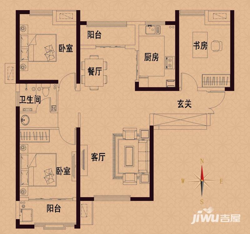 力高国际3室2厅1卫122㎡户型图