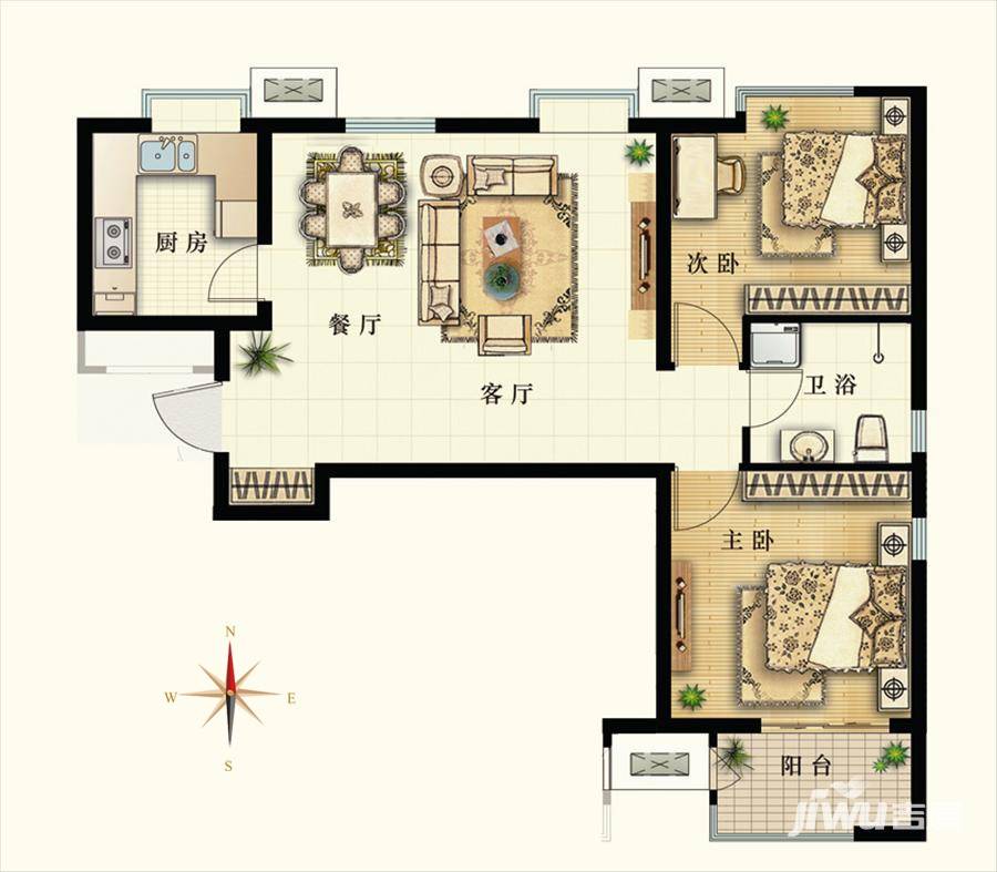 明湖·白鹭郡2室2厅1卫78㎡户型图