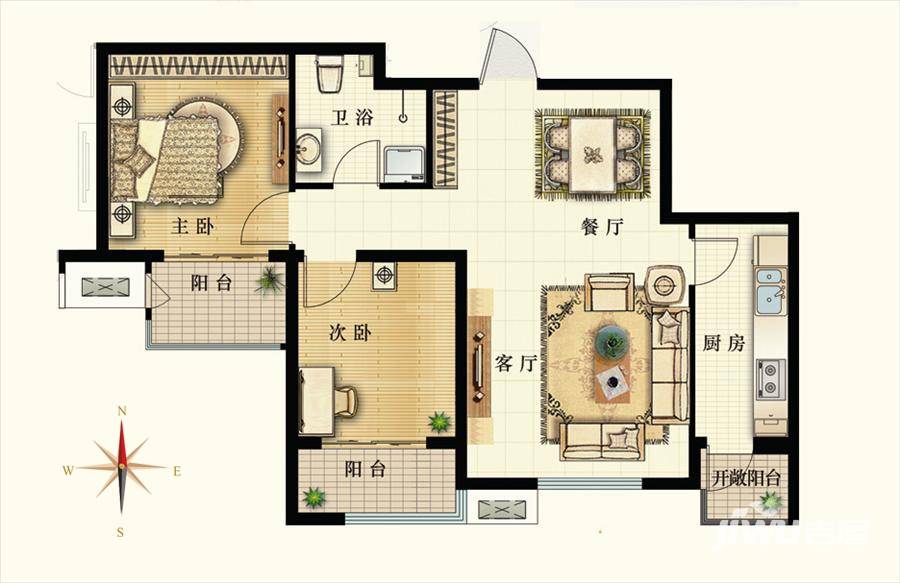 明湖·白鹭郡2室2厅1卫78.3㎡户型图