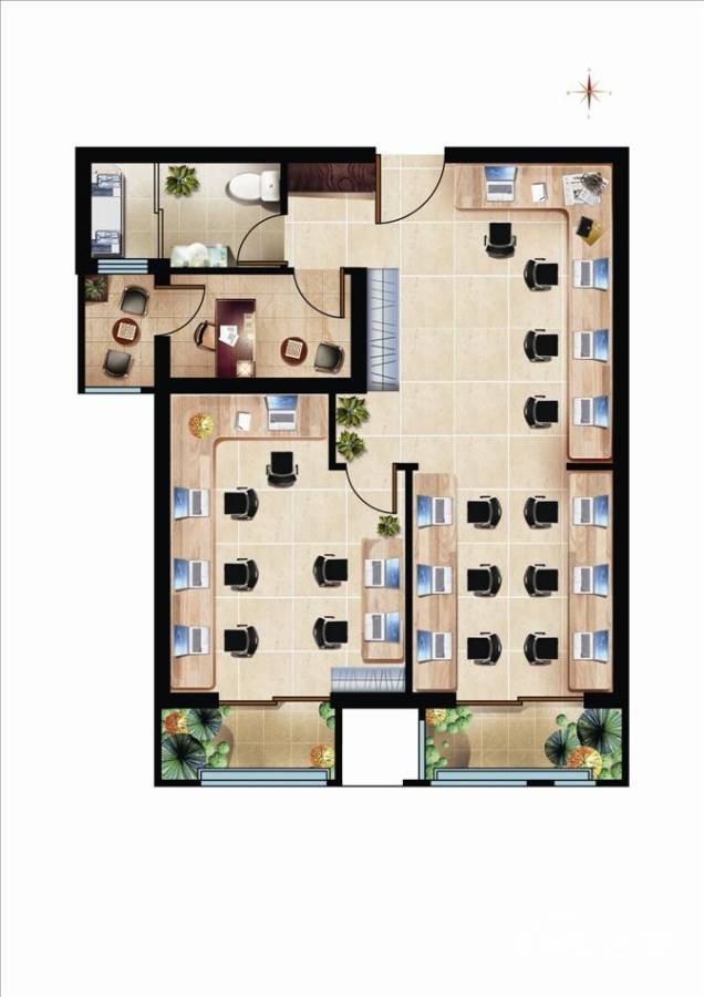 丁豪广场2室2厅1卫79㎡户型图