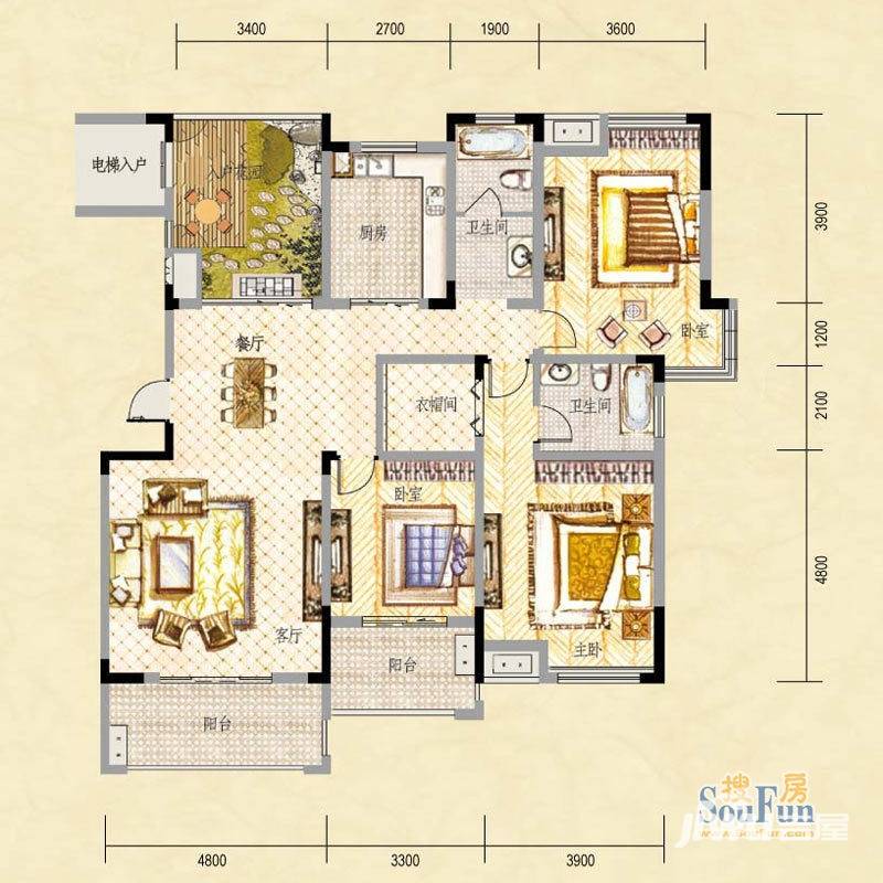 中建瀛园别墅3室2厅2卫157.6㎡户型图