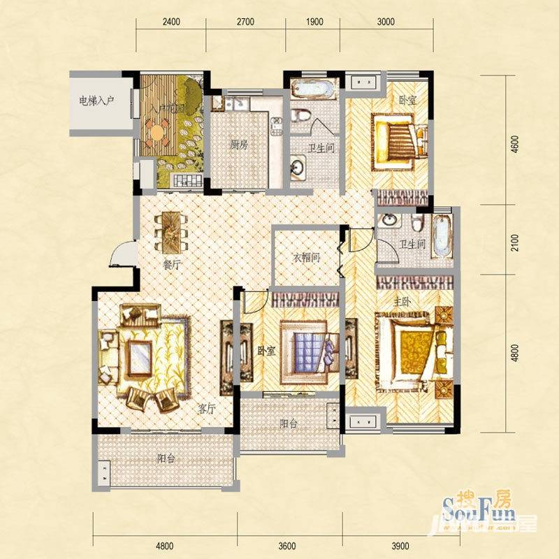 中建瀛园别墅3室2厅2卫152.1㎡户型图