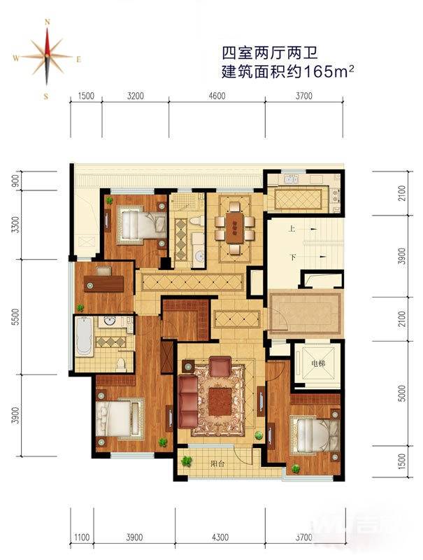 绿城百合花园4室2厅2卫165㎡户型图