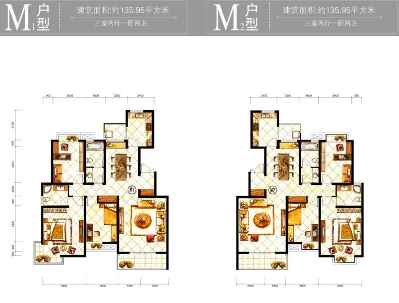 山水泉城3室2厅2卫户型图