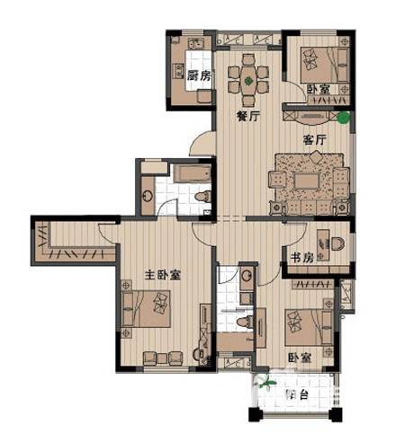 外海中央花园4室2厅2卫141.8㎡户型图