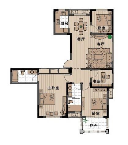 外海中央花园4室2厅2卫131.4㎡户型图