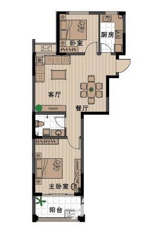 外海中央花园2室2厅1卫84.3㎡户型图