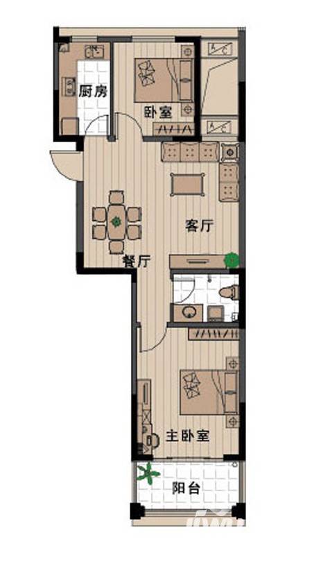 外海中央花园2室2厅1卫85㎡户型图