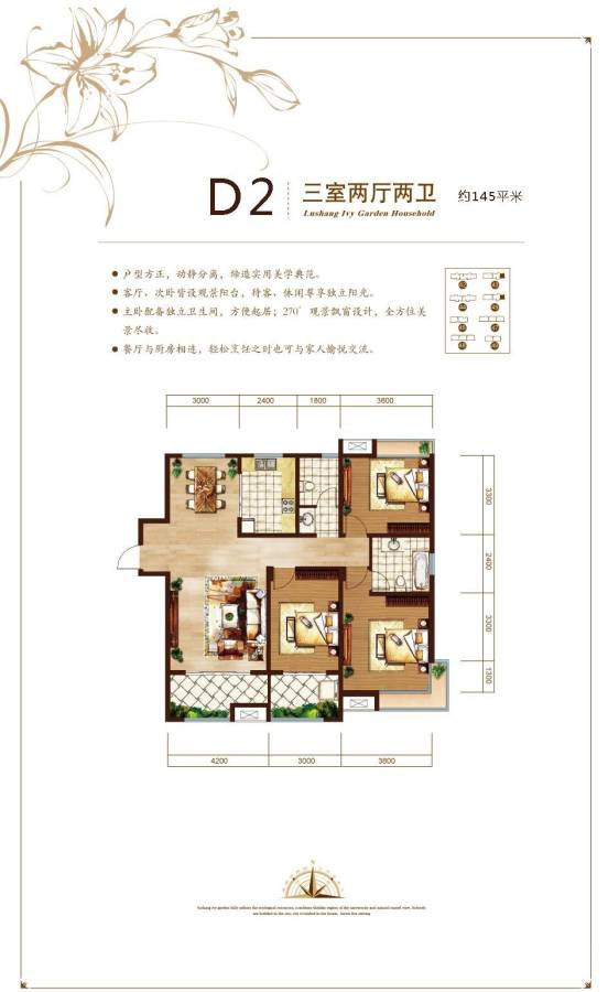 鲁商常春藤3室2厅2卫145㎡户型图