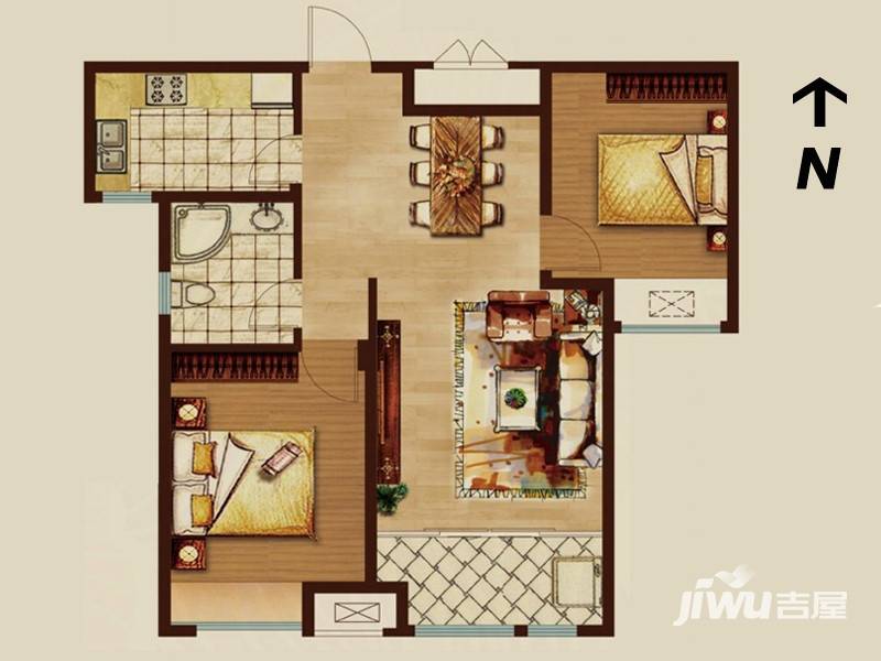 鲁商常春藤2室2厅1卫85.3㎡户型图