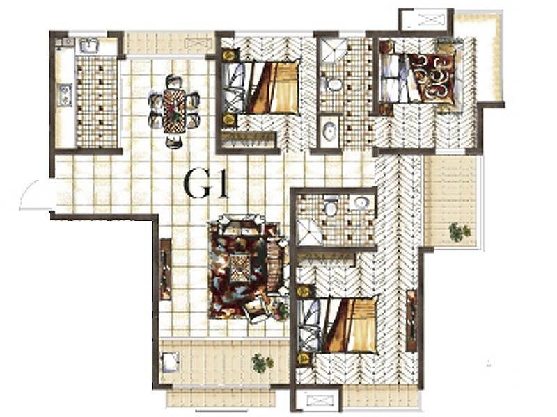 鲁商常春藤3室2厅2卫123㎡户型图