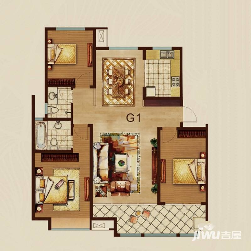 鲁商常春藤3室2厅2卫144㎡户型图