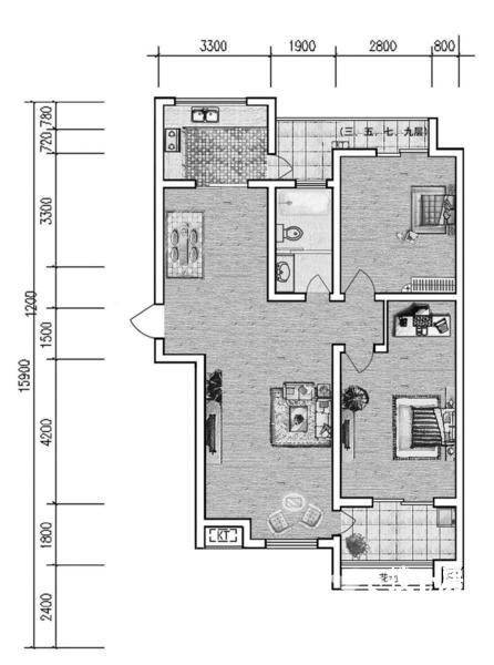 鲁商常春藤2室2厅1卫户型图