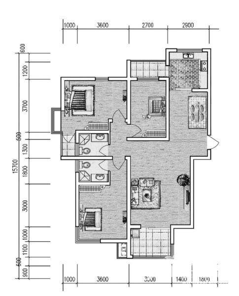 鲁商常春藤3室2厅2卫户型图